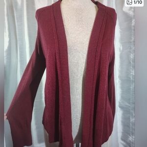 Eddie Bauer Cardigan Sweater: Women Burgundy  Open, Knit,  S